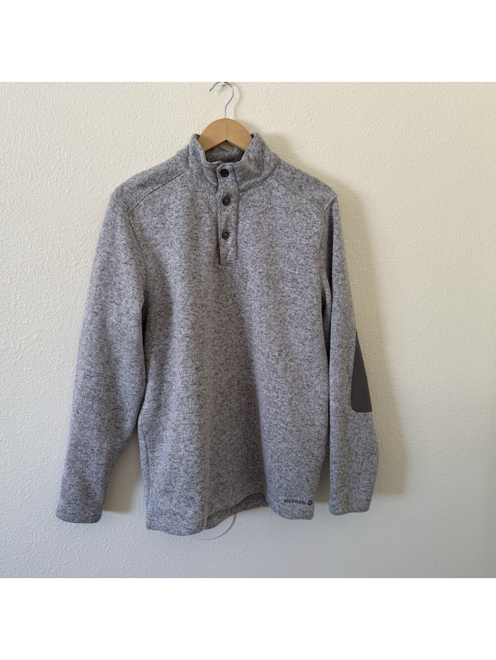 Merrell Select Regulate Knit Pullover 1/4 Snap Sz M Heather Gray Elbow Patches
